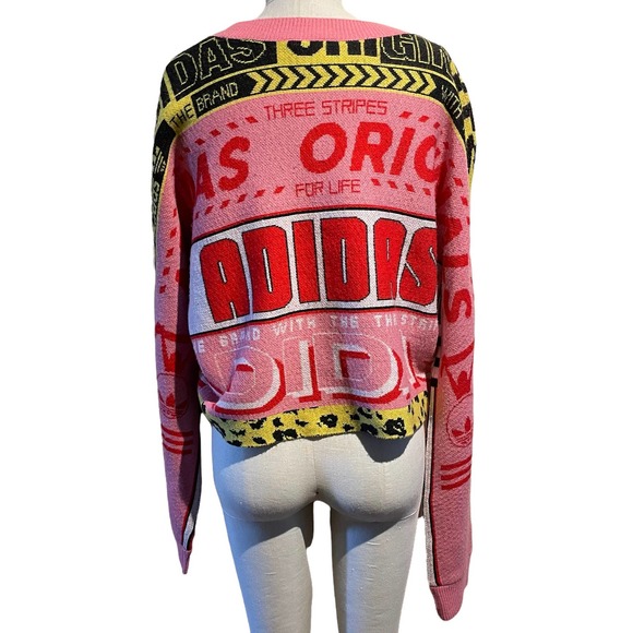 Adidas Scarf Logo Intarsia Cropped Pink Sweater Jumper Pink Small - Picture 4 of 9